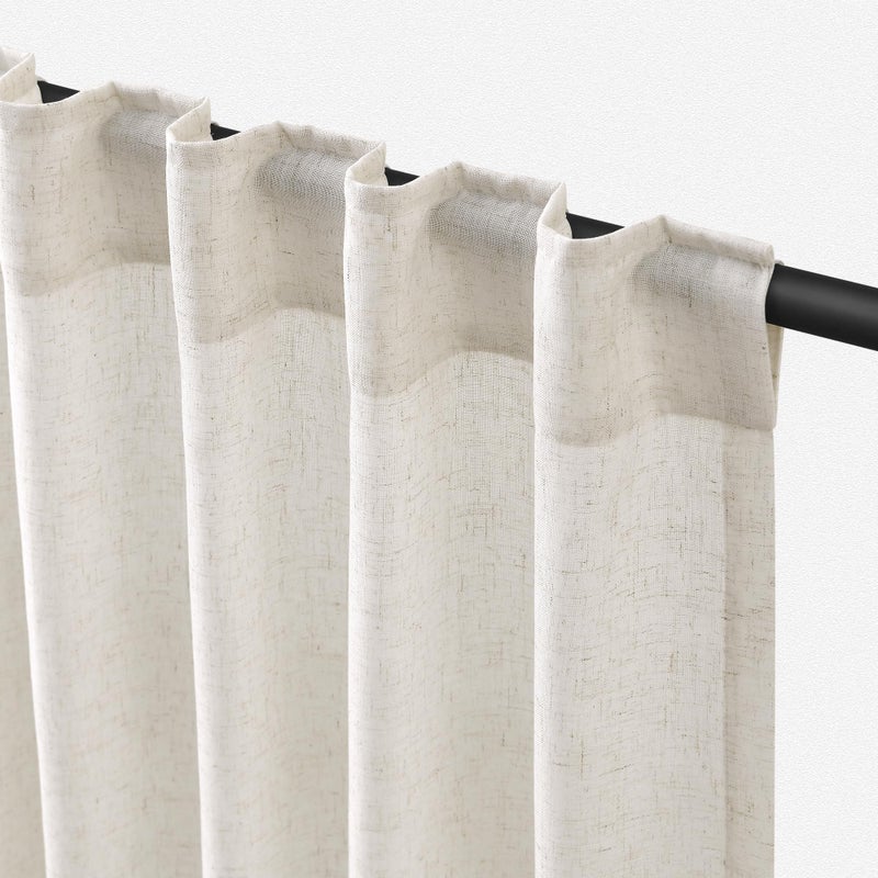 Jowels Ivory 90 Inches Long Linen Sheer Curtains for Living Room, Back Tab and Rod Pocket Nautral Curtains Light Filtering Boho Panels for Bedroom/Dining Room, Set of 2, 52 x 90 Inch Cream - Image 1