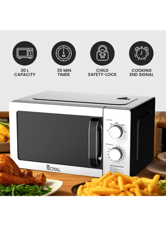 رويال ميكروويف يدوي 20 لتر 700 واط بخمس مستويات طاقة ومؤقت – RA-20XM3 فضي وأسود 20 L 700 W RA-20XM3 - Image 2