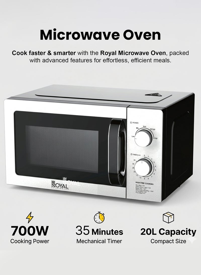 Royal Microwave Oven 20L 700W 5 Power Levels with Timer – RA-20XM3 Silver Black 20 L 700 W RA-20XM3 Silver Black 20 L 700 W RA-20XM3 Silver Black - Image 2