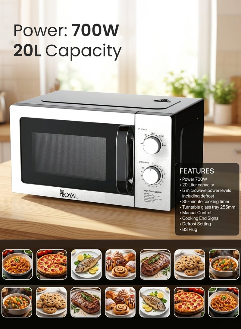 Royal Microwave Oven 20L 700W 5 Power Levels with Timer – RA-20XM3 Silver Black 20 L 700 W RA-20XM3 Silver Black 20 L 700 W RA-20XM3 Silver Black - Image 5