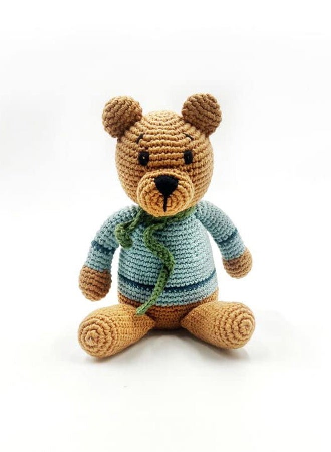 Pebble Blue Teddy Bear Rattle | Crochet | Fair Trade | Pretend | Imaginative Play | Woodlands | Rattle | Machine Washable - Image 1