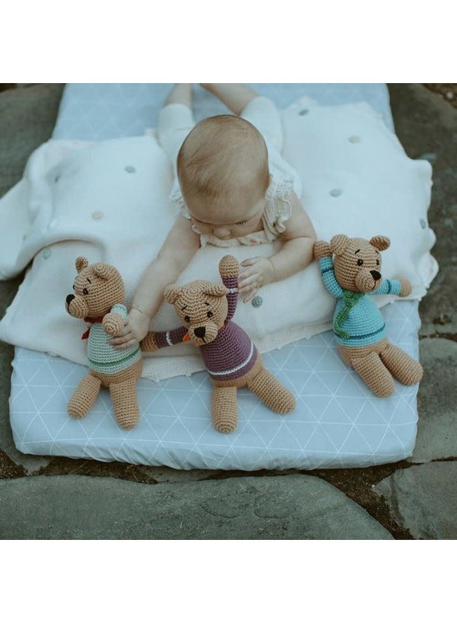Pebble Blue Teddy Bear Rattle | Crochet | Fair Trade | Pretend | Imaginative Play | Woodlands | Rattle | Machine Washable - Image 3