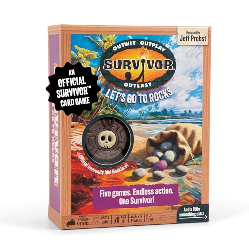 Exploding Kittens Survivor Lets Go to Rocks Game for Ages 8 2 to 6 Players Strategy and Challenge Party Game with Rocks Cards and Immunity Necklace - Image 1