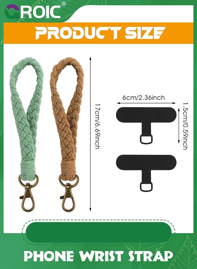 GROIC 2 PCS Phone Wrist Strap, Cell Phone Lanyard, with 2 Phone Tether Tab, Handmade Macrame Keychain, Phone Case Wrist Lanyard for Women Girls - Image 2