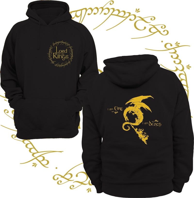 Remonz Lord of the Rings Smaug 3 Yarn Raised, Polar Fleece Inside, Very Thick, 100% Cotton Hoodie - Image 1