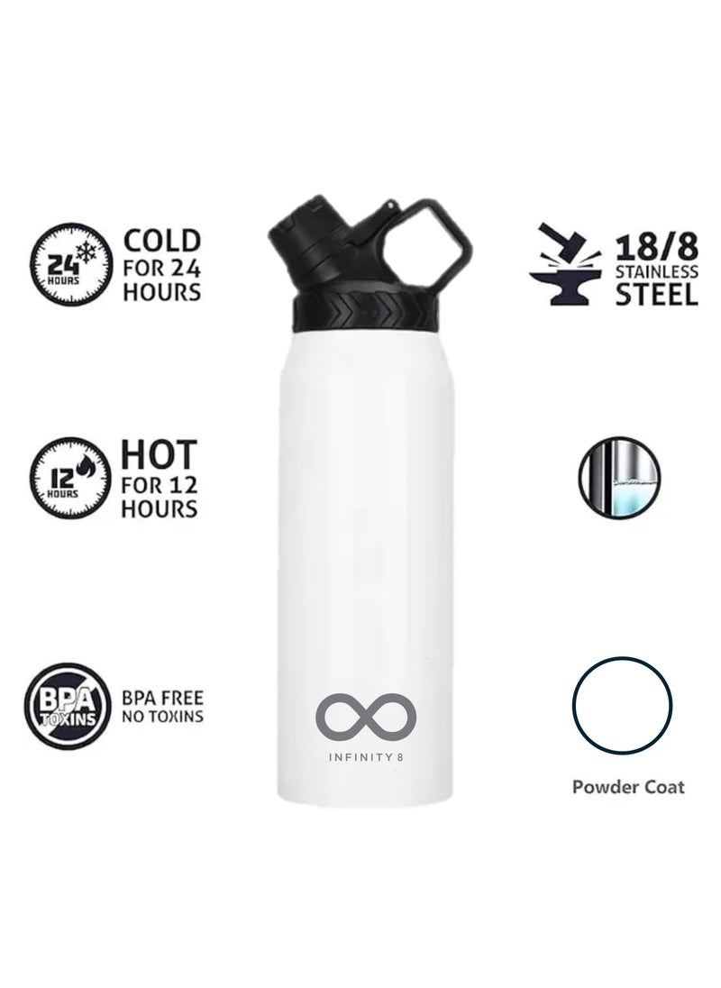 Infinity - Water Bottle, Stainless Steel Flask, 950 ML/32 OZ, Double Wall Vacuum Insulated, Leak Proof, Hot and Cold, BPA Free, perfect for kids, school, office, gym and sports (White) - Image 1