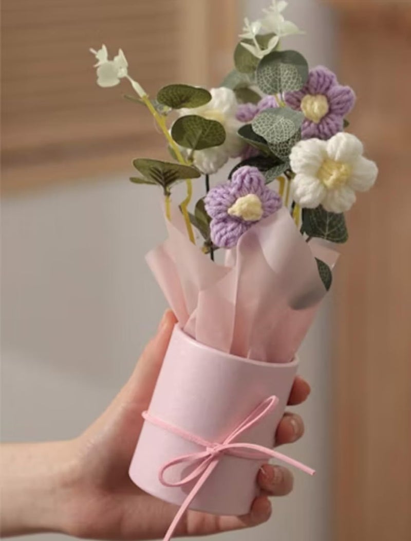 VRB Dec باقة زهور كروشيه صناعية 1 قطعة / باقة زهور صناعية / باقة زهور كروشيه / زهور كروشيه / هدية باقة زهور للفتيات لتزيين المنزل، والهدايا، وما إلى ذلك. (باقة أقحوان بنفسجية) - Image 1