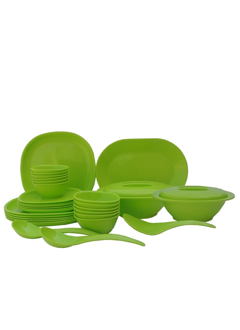 Incrizma Incrizma Plastic Square Plate and Bowl (Lime Green) - Set of 32 Pieces 