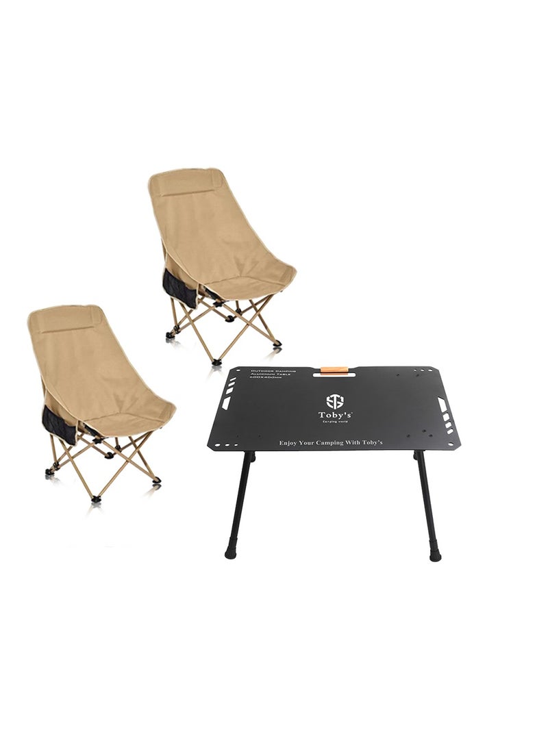 توبيز طاولة تخييم خفيفة الوزن من الألومنيوم باللون الأسود من توبيز مع كرسيين قابلين للطي من الألمنيوم بظهر مرتفع – ارتفاع قابل للتعديل، مجموعة محمولة للأنشطة الخارجية - Image 1