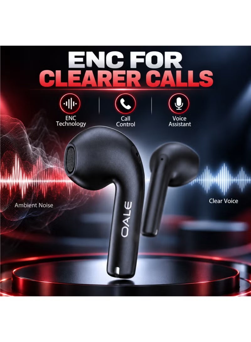 OALE Wireless Bluetooth Earbuds with ENC Noise Cancellation, Bluetooth 5.3, 30H Playtime, Touch Control, Stereo Sound, Clear Calling, Portable Charging Case, Compact In-Ear Headphones, Black - Image 5