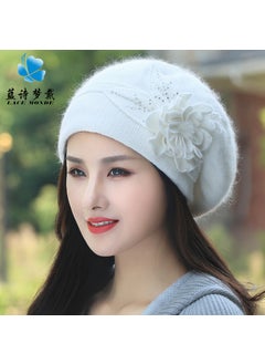 Generic Warm Knitted Hat Womens Autumn Winter Korean Style Fashionable Rabbit Fur Yarn Cap Ear Protection Moon Hat Handmade Crochet Wine red  - Image 2