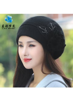 Generic Warm Knitted Hat Womens Autumn Winter Korean Style Fashionable Rabbit Fur Yarn Cap Ear Protection Moon Hat Handmade Crochet Wine red  - Image 3