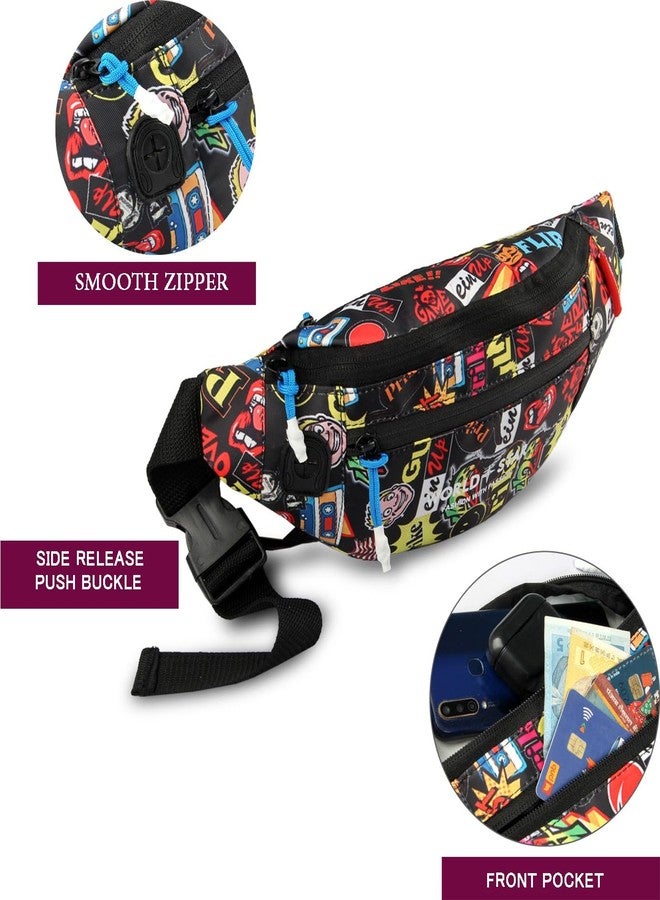 World Star Polyester Waist Pack Travel Handy Hiking Zip Pouch Document Money Phone Belt Sport Bag for Men and Women and Adult | Multicolor | worldstar Rock Printted Waist Bag - Image 3