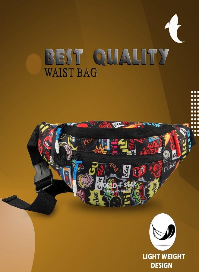 World Star Polyester Waist Pack Travel Handy Hiking Zip Pouch Document Money Phone Belt Sport Bag for Men and Women and Adult | Multicolor | worldstar Rock Printted Waist Bag - Image 4
