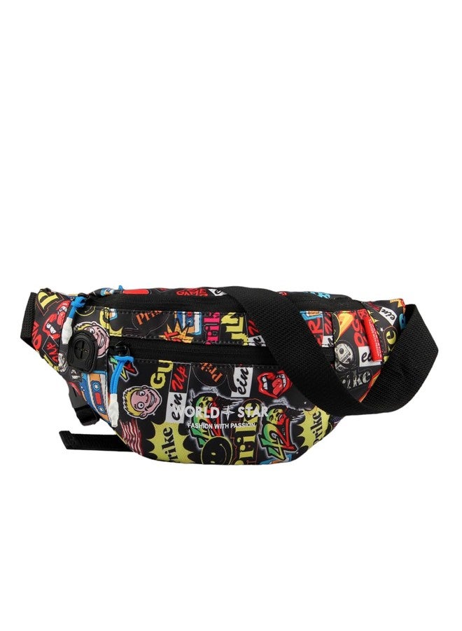 World Star Polyester Waist Pack Travel Handy Hiking Zip Pouch Document Money Phone Belt Sport Bag for Men and Women and Adult | Multicolor | worldstar Rock Printted Waist Bag - Image 1