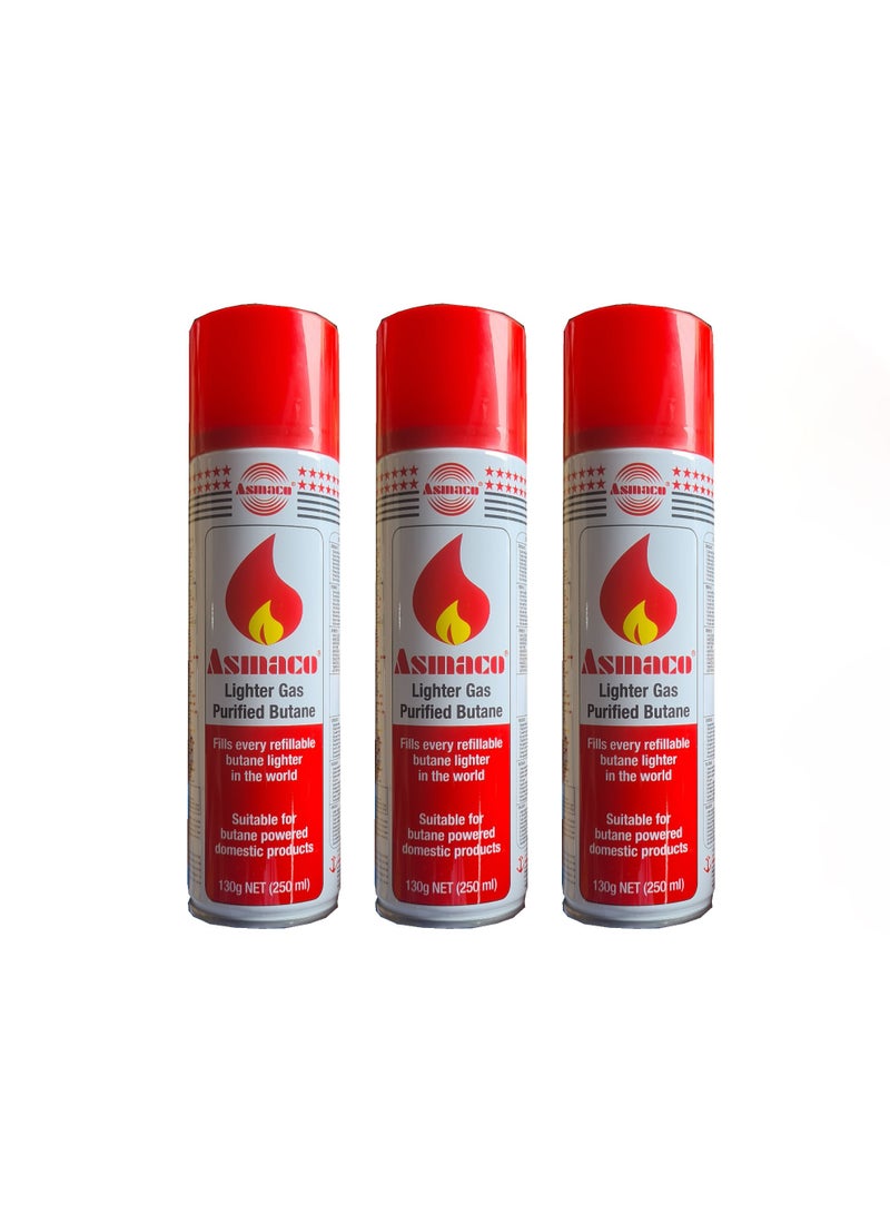 Asmaco Purified Lighter Refilling Gas 200ml – Pack of 3 with Multiple Nozzle Heads – Universal Butane Gas Refill for Torch, Cigar, BBQ & Kitchen Lighters - Image 1