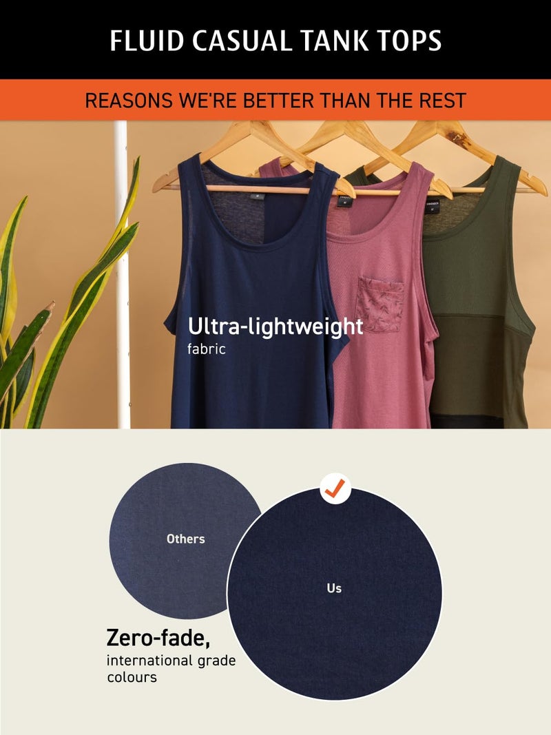 DAMENSCH Breeeze Tank Top, Ultra-Lightweight Gym Vests for Men Workout, Anti-Fade Cotton Blend Sando for Man, Relaxed Fit and Airy Sleeveless T Shirts-Midnight Blue-XL - Image 3