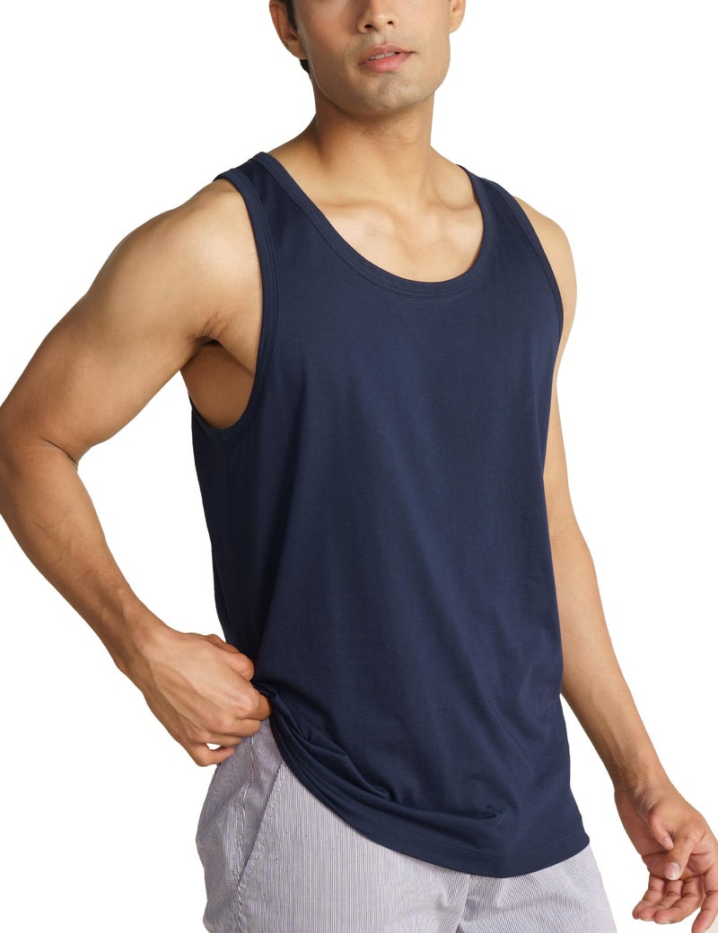DAMENSCH Breeeze Tank Top, Ultra-Lightweight Gym Vests for Men Workout, Anti-Fade Cotton Blend Sando for Man, Relaxed Fit and Airy Sleeveless T Shirts-Midnight Blue-XL - Image 1