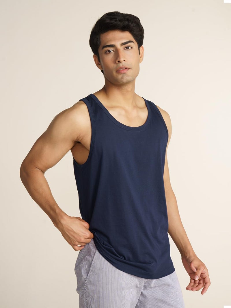 DAMENSCH Breeeze Tank Top, Ultra-Lightweight Gym Vests for Men Workout, Anti-Fade Cotton Blend Sando for Man, Relaxed Fit and Airy Sleeveless T Shirts-Midnight Blue-XL - Image 4