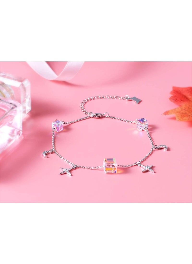 PLATO H PLATO H Cube Crystal Moon and Star Thin Bracelet for Women with Elegant Box Dainty Jewelry Anniversary Unique Gift for Her  - Image 3
