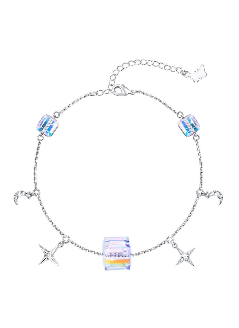 PLATO H PLATO H Cube Crystal Moon and Star Thin Bracelet for Women with Elegant Box Dainty Jewelry Anniversary Unique Gift for Her  - Image 1