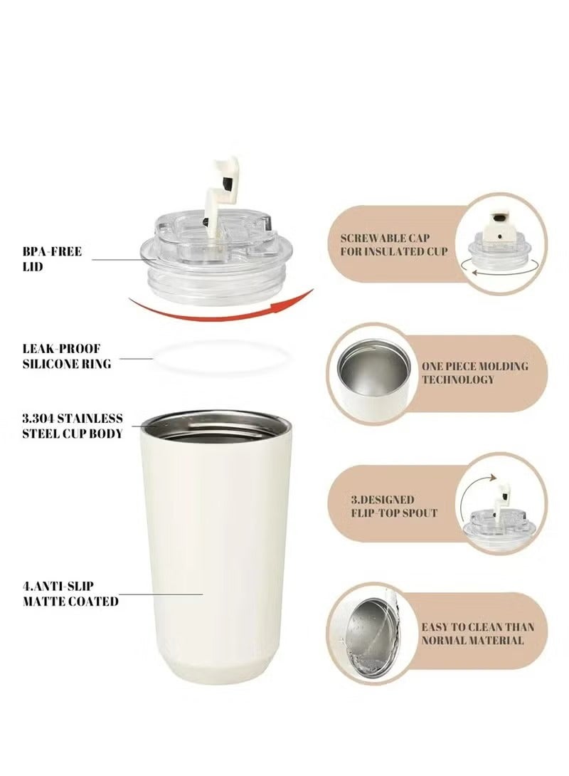 smeg 320ML Beverage Cup Travel Portable Car Drinking Cup Stainless Steel Vacuum Leak proof 320ML Coffee Thermos（golden） - Image 2
