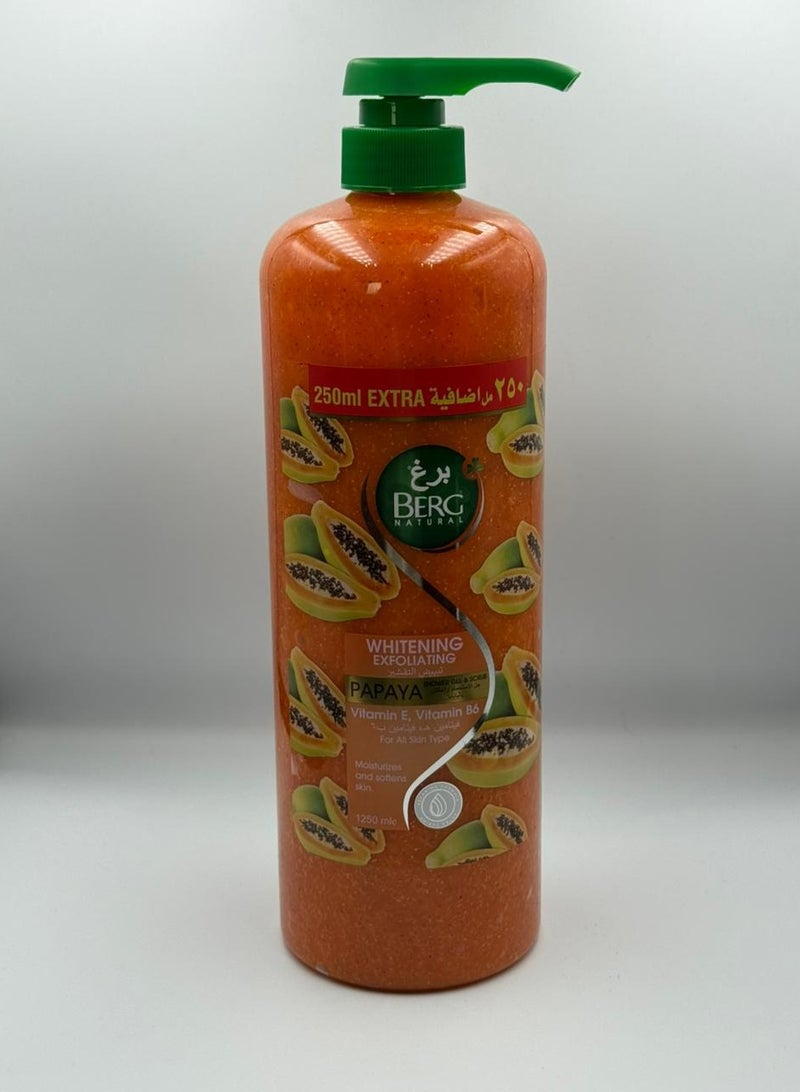 Berg Berg Natural Brightening Papaya Exfoliating Shower Gel & Scrub – Vitamin B₆ & E for Smooth, Soft Skin (1250 ml) - Image 1
