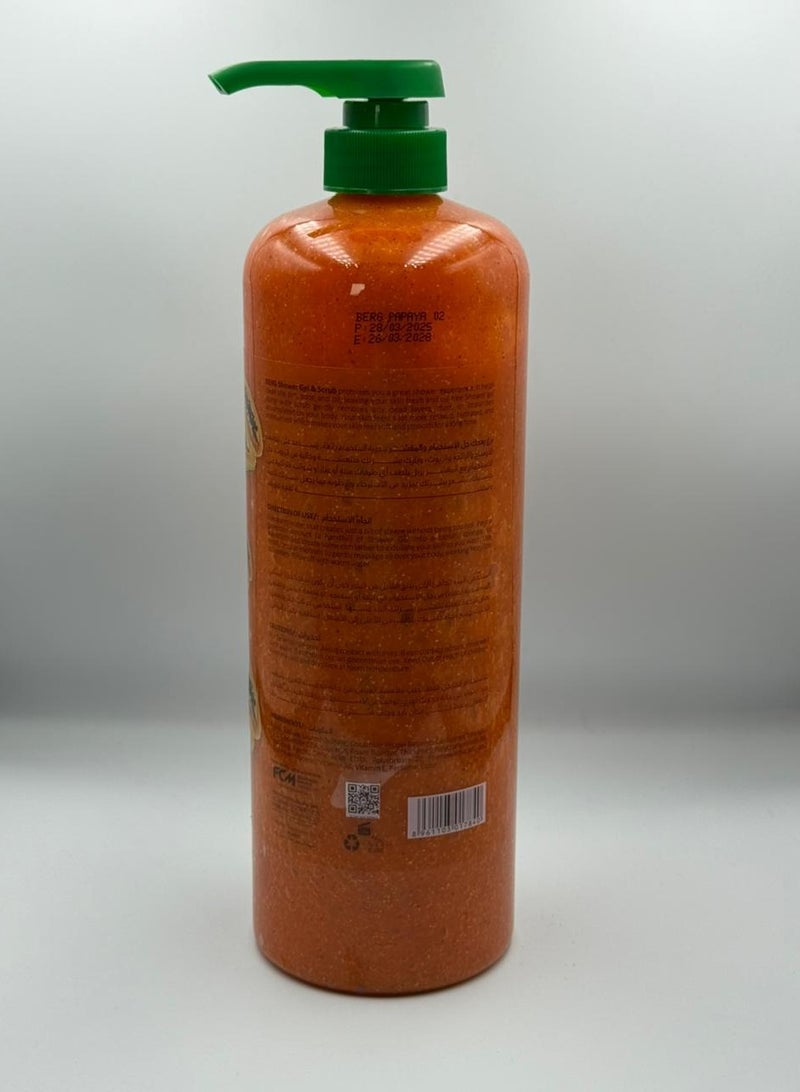 Berg Berg Natural Brightening Papaya Exfoliating Shower Gel & Scrub – Vitamin B₆ & E for Smooth, Soft Skin (1250 ml) - Image 2