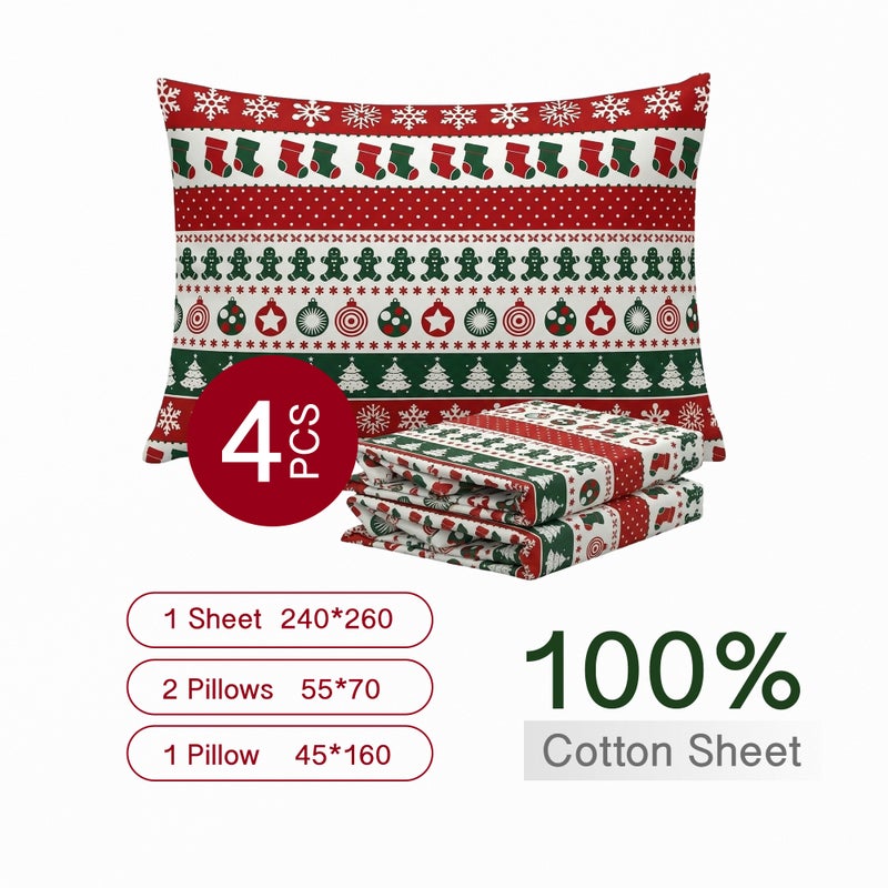 سيجنولا طقم ملايات سيجنولا بنقشة غزال الكريسماس 🦌 – تصميم أعياد الميلاد (Xmas) – طقم 4 قطع – ناعم ومريح ومقاوم للتجعد – مناسب لأجواء الشتاء – للرجال والسيدات والأطفال – مقاس كينج 240 × 260 سم - Image 3