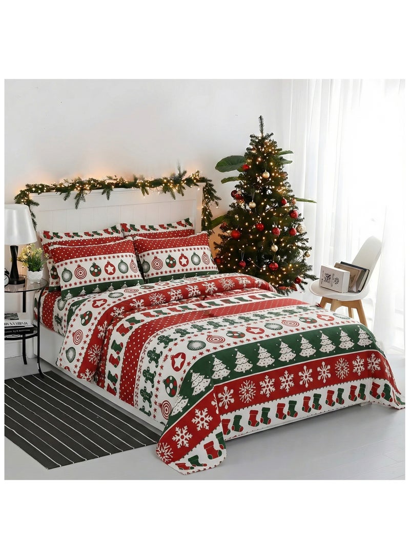 سيجنولا طقم ملايات سيجنولا بنقشة غزال الكريسماس 🦌 – تصميم أعياد الميلاد (Xmas) – طقم 4 قطع – ناعم ومريح ومقاوم للتجعد – مناسب لأجواء الشتاء – للرجال والسيدات والأطفال – مقاس كينج 240 × 260 سم - Image 1