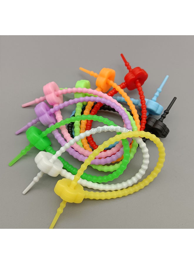 Loquat Flower Star Silicone Cable Tie Data Cable Storage Arrangement Winding Wire Jewelry Pendant Multi-purpose Color Lanyard-Color:210mm Stars (maca Powder) - Image 2