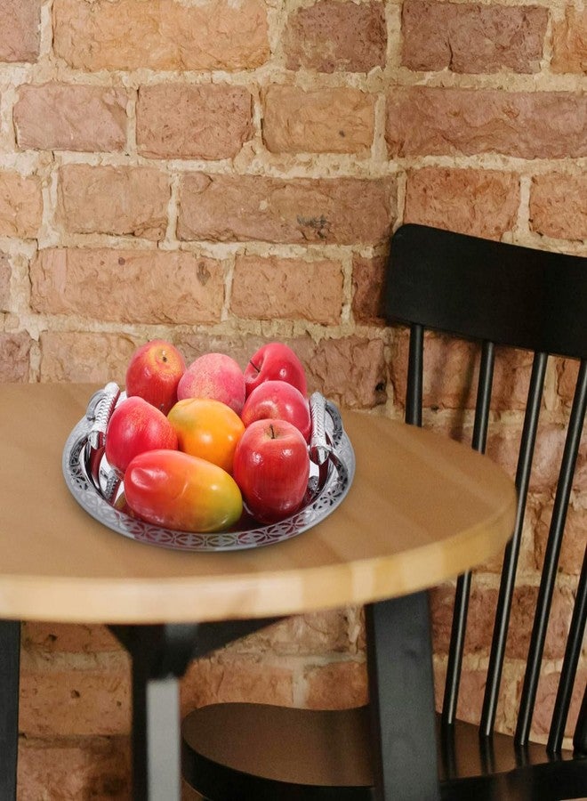SHOWERORO European Style Round Pattern Serving Tray 13.18In Fruit Plate for Snacks Desserts and Home Storage Decorative Tray for Kitchen Living Room - Image 4