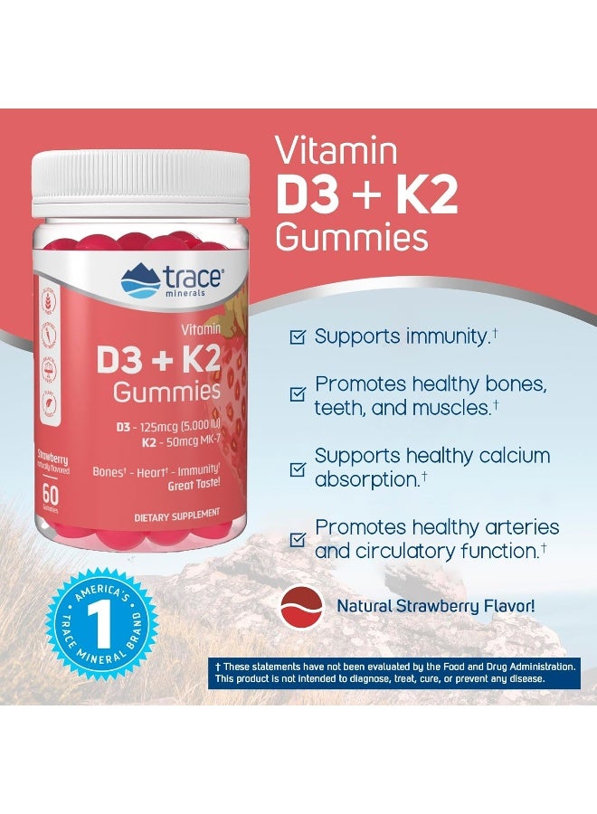 Trace Minerals فيتامين د3 + ك2 جومي للكبار - نكهة الفراولة - Image 2