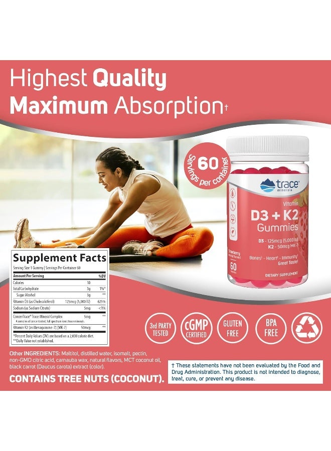 Trace Minerals فيتامين د3 + ك2 جومي للكبار - نكهة الفراولة - Image 3