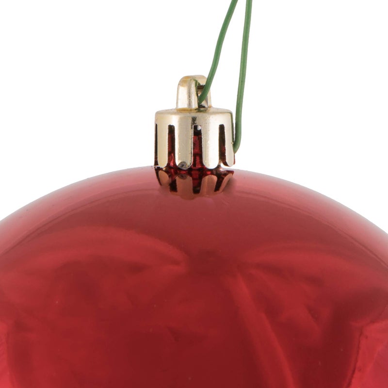 فيكرمان Vickerman 4 "" Red Shiny Ball Christmas Ornament Shatterproof UV مجموعة بلاستيكية مقاومة من 6 لديكور شجرة عيد الميلاد - سلك الأزهار للتعليق الموثوق. - Image 2