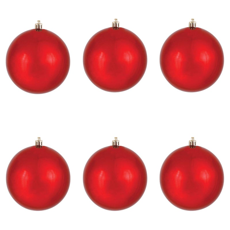 فيكرمان Vickerman 4 "" Red Shiny Ball Christmas Ornament Shatterproof UV مجموعة بلاستيكية مقاومة من 6 لديكور شجرة عيد الميلاد - سلك الأزهار للتعليق الموثوق. - Image 3