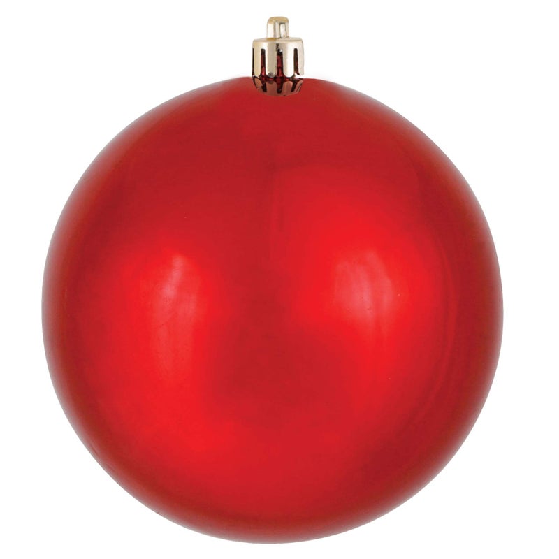 فيكرمان Vickerman 4 "" Red Shiny Ball Christmas Ornament Shatterproof UV مجموعة بلاستيكية مقاومة من 6 لديكور شجرة عيد الميلاد - سلك الأزهار للتعليق الموثوق. - Image 1