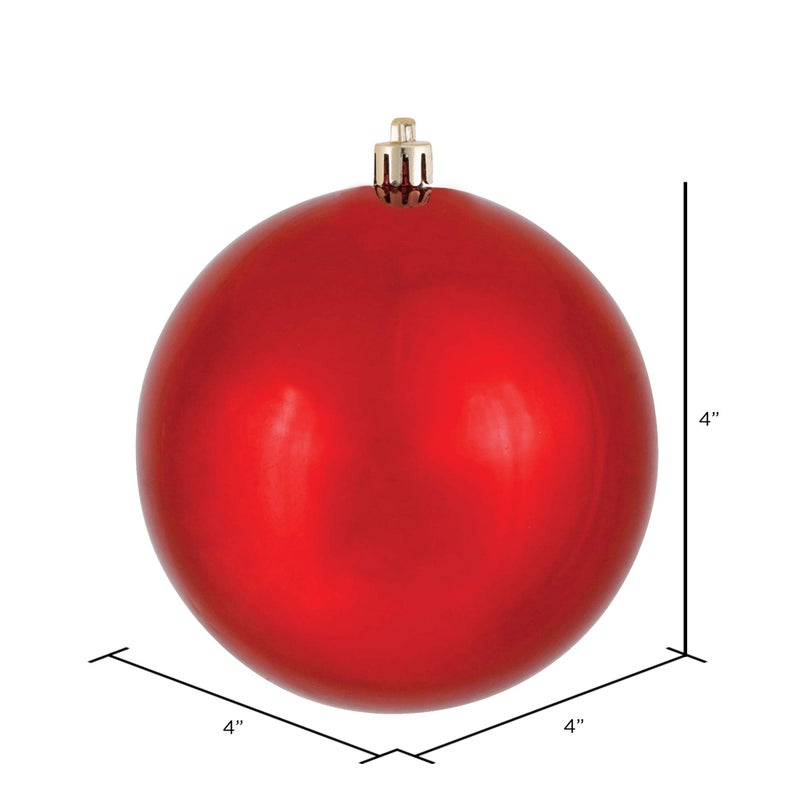 فيكرمان Vickerman 4 "" Red Shiny Ball Christmas Ornament Shatterproof UV مجموعة بلاستيكية مقاومة من 6 لديكور شجرة عيد الميلاد - سلك الأزهار للتعليق الموثوق. - Image 4