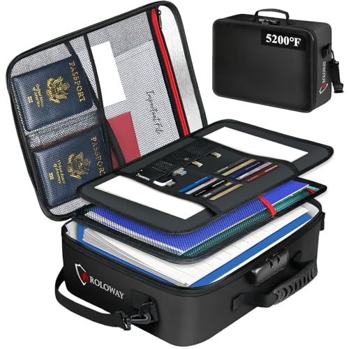 ROLOWAY 5200°F Fireproof Document Bag with Lock (17 x 12.3 x 5.3 inch), Upgraded Heat Insulated Fireproof Bag with Multi-Layer File Organizers, Important Document Storage for Home Safe - Image 1