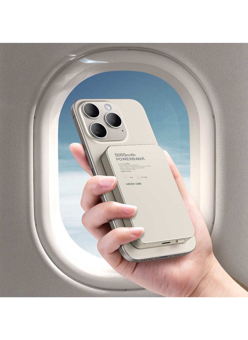 GREEN LION - 5000 mAh Power Bank / Magsafe Compatible / PD20W Fast Charging / Slim Design / 15W Wireless Charging 5000mAh Powerbank / Strong Magnetic / LED Indicator / Durable Material / GL-MAG5 - Titanium - Image 1