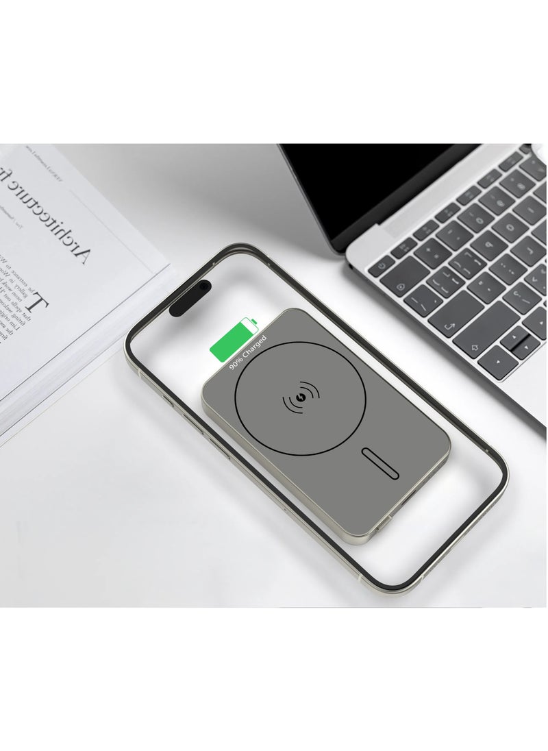 GREEN LION - 5000 mAh Power Bank / Magsafe Compatible / PD20W Fast Charging / Slim Design / 15W Wireless Charging 5000mAh Powerbank / Strong Magnetic / LED Indicator / Durable Material / GL-MAG5 - Titanium - Image 1
