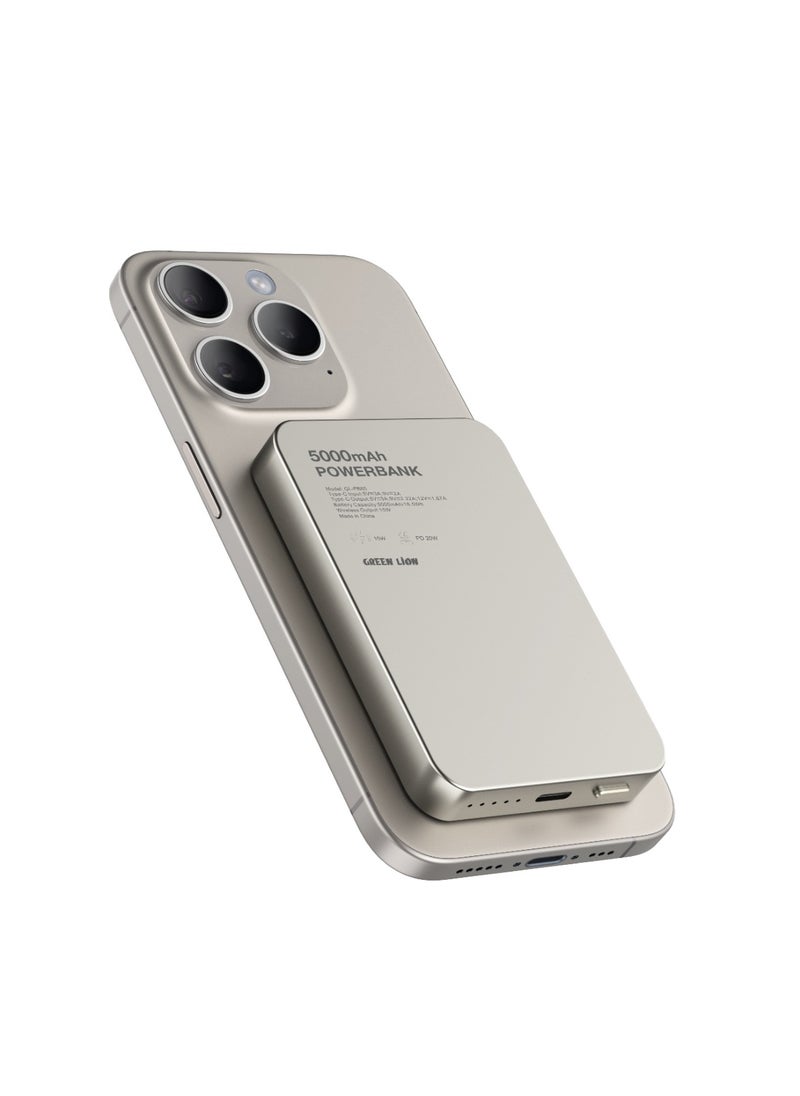 GREEN LION - 5000 mAh Power Bank / Magsafe Compatible / PD20W Fast Charging / Slim Design / 15W Wireless Charging 5000mAh Powerbank / Strong Magnetic / LED Indicator / Durable Material / GL-MAG5 - Titanium - Image 1