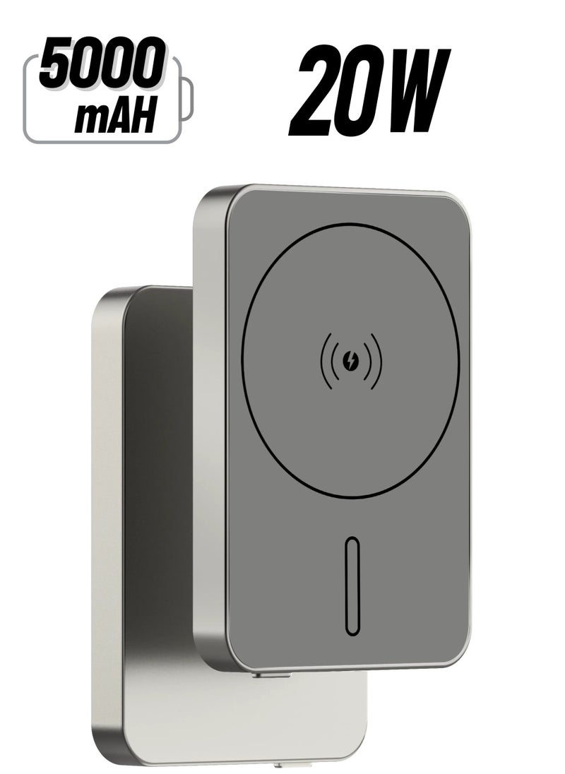 GREEN LION - 5000 mAh Power Bank / Magsafe Compatible / PD20W Fast Charging / Slim Design / 15W Wireless Charging 5000mAh Powerbank / Strong Magnetic / LED Indicator / Durable Material / GL-MAG5 - Titanium - Image 1