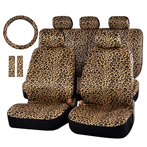 AUTOFAN Leopard Car Seat Covers Full Set with Steering Wheel Cover 2 Seat Belt Pads, Cheetah Print Seat Covers for Cars for Women,Airbag Compatible,Universal Fits for Cars,SUV,Truck - Image 1