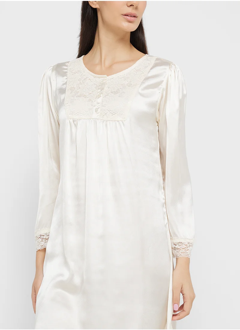 Khizana Night Dress With Lace Trim