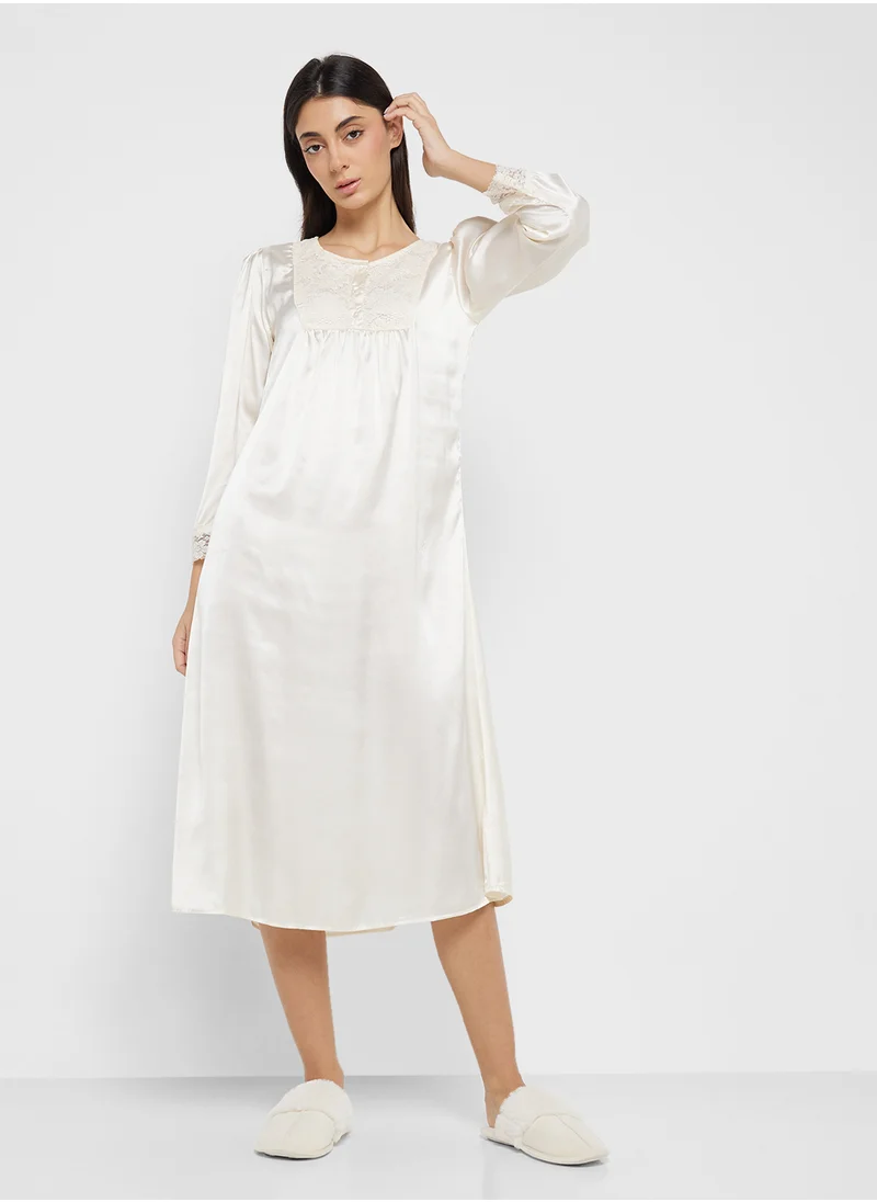 Khizana Night Dress With Lace Trim