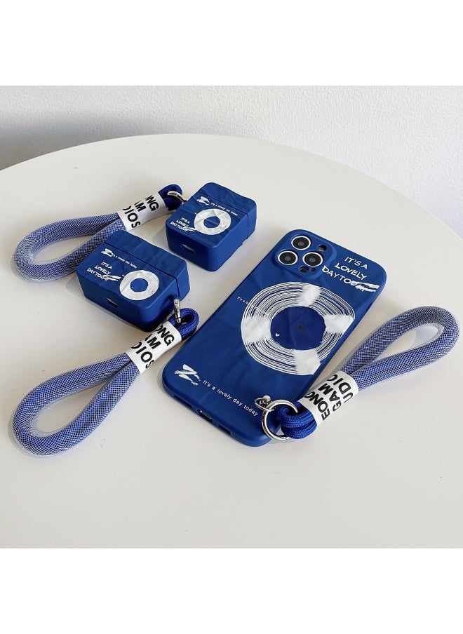 Generic - Ins Klein Blue CD For Apple AirPods Pro Protective Case AirPods 2/3 Generation Headset Soft Case Tide-Color:Klein Blue CD + Lanyard-origami Pattern-Applicable Model:Airpods Pro - Image 1