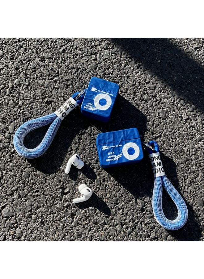 Generic - Ins Klein Blue CD For Apple AirPods Pro Protective Case AirPods 2/3 Generation Headset Soft Case Tide-Color:Klein Blue CD + Lanyard-origami Pattern-Applicable Model:Airpods Pro - Image 1