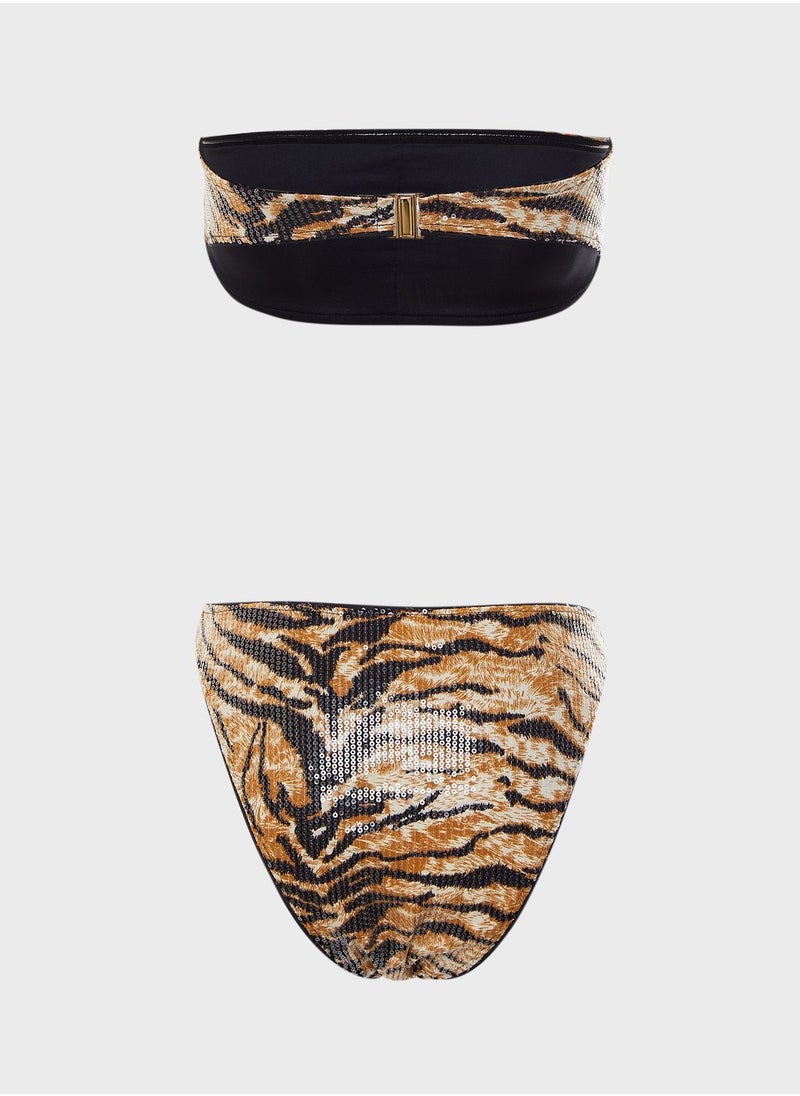 SOUTH BEACH - Tiger Print Bandeau Bikini Set - Image 1