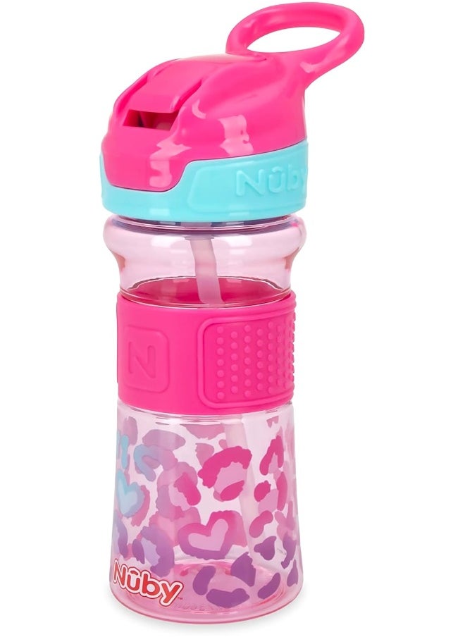 Nuby Nuby Thirsty Kids No Spill Flip-It Reflex Tritan Travel Cup with Soft Silicone Spout, 12 Oz, Pink Leopard  - Image 1
